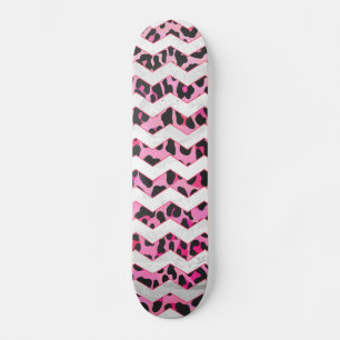 Skateboard Impression léopard noir et rose chaud