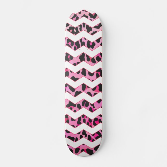 Skateboard Impression léopard noir et rose chaud (Recto)