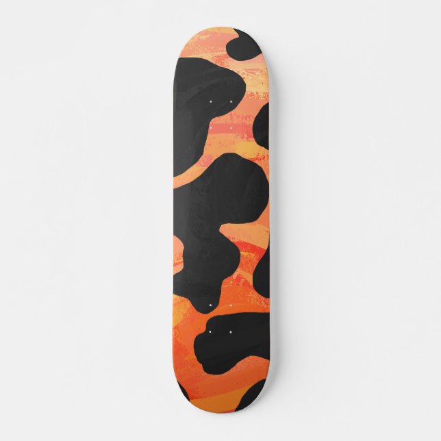 Skateboard Impression noire et orange de vache (Devant)