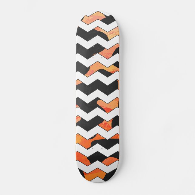Skateboard Impression vache noir et orange chevron (Recto)