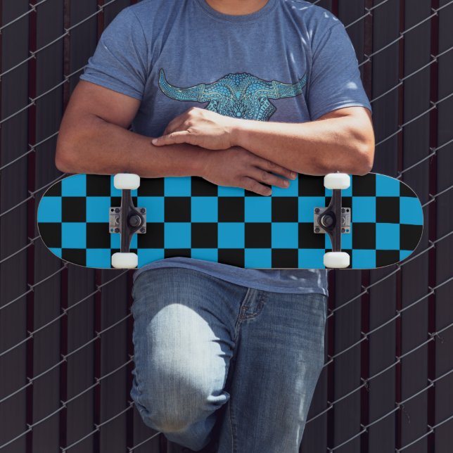 Skateboard Imprimé carreaux bleus et noirs (Extérieur 3)