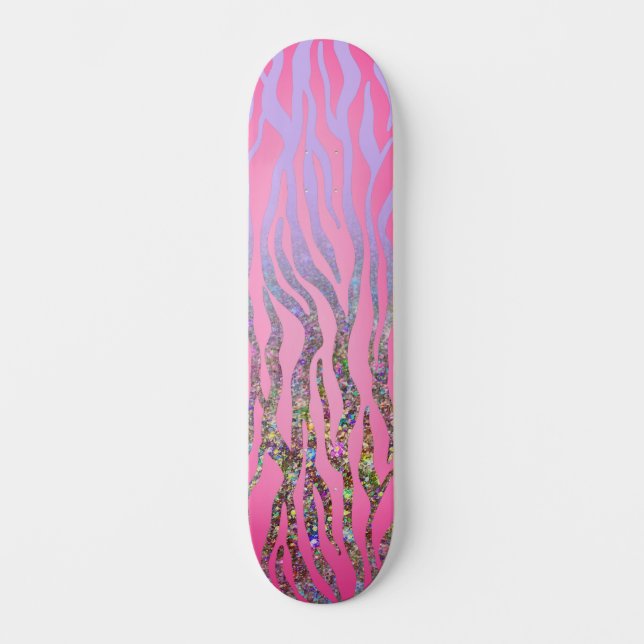 Skateboard Imprimé Tigre Rose Pailleté Demi (Recto)