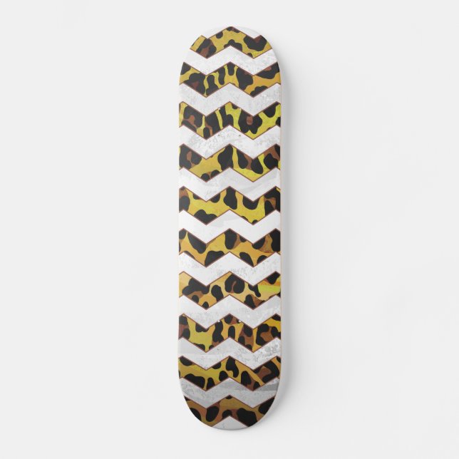 Skateboard Imprimerie Leopard Brown et jaune Cevron (Recto)