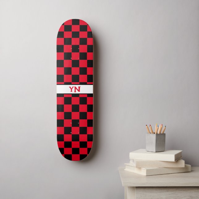 Skateboard Initiales de À damiers noir et rouge classique (Art mural)