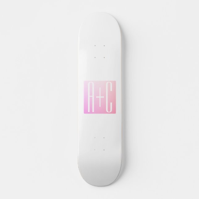 Skateboard Initiales de couple | Gradation rose subtile (Devant)