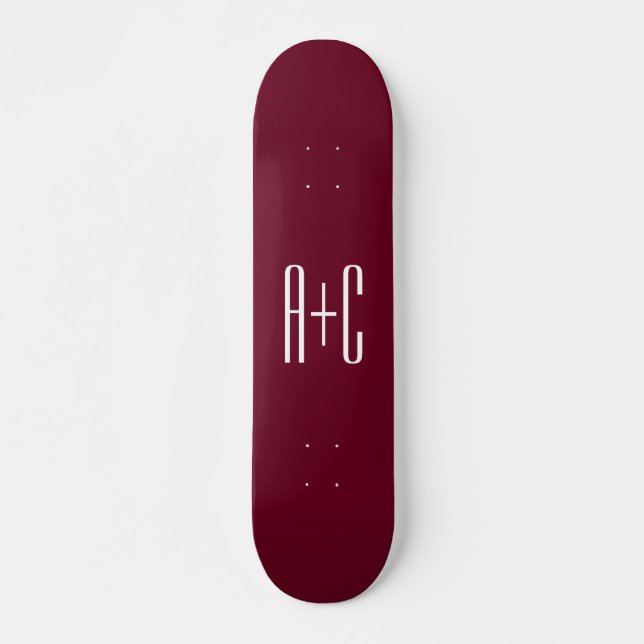 Skateboard Initiales de couples simples | Blanc et bordeaux (Devant)