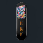 Skateboard *~* Initiales Neon cheveux Rainbow AP89 Troll<br><div class="desc">(Code de recherche AP89 pour les articles Troll et AP88 pour les articles de thème médiéval ) Transfert facile vers d'autres produits Zazzle. Patinage arrière - plan NOIR. Les couleurs vives et oh si heureux de NEON Rainbow couleurs juste pop les images TROLL et les LETTRES. Customisez / Personnalisez vos...</div>