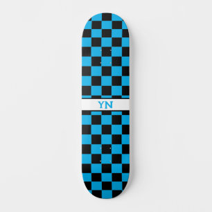 Skateboard Initiales personnalisées À damiers noir et bleu ci
