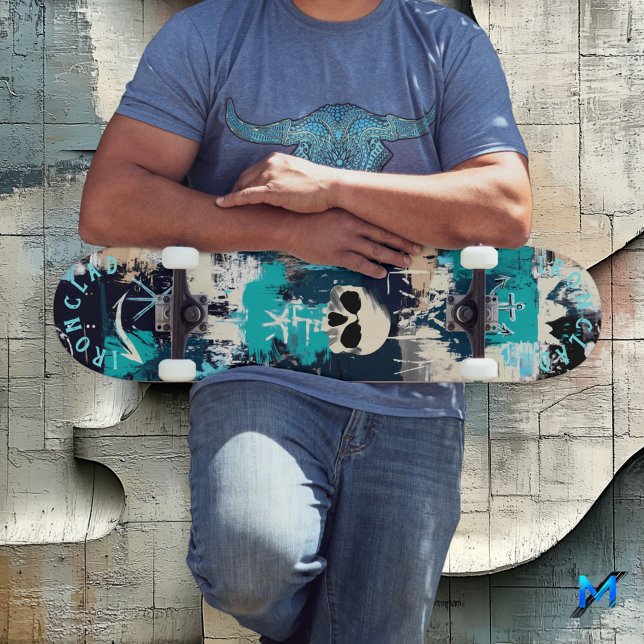 Skateboard Inspiré des graffitis nautiques avec crânes et anc (Créateur téléchargé)