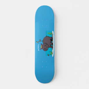 Skateboard Ippopotame drôle mignon avec dessin animé d'oiseau