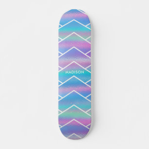 Skateboard Iridescente Moderne Fille Rose Bleu Personnalisé S