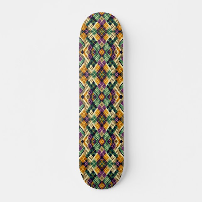Skateboard Jacquard Mardi Gras jaune violet vert (Devant)