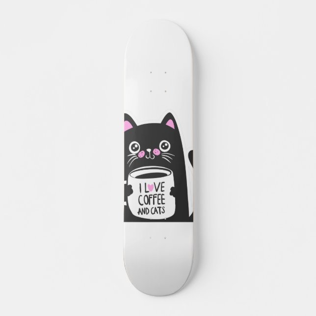 Skateboard J'aime le café et les chats - Choisir la couleur a (Devant)