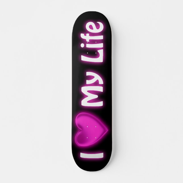Skateboard J'aime ma vie Patinage noir et rose chaud (Devant)