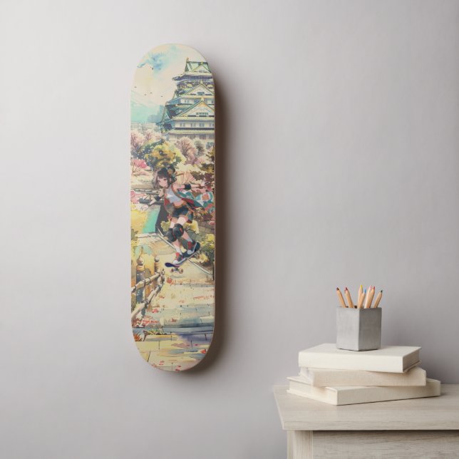 Skateboard Japanese Anime Girl Japan Cherry Blossom (Art mural)