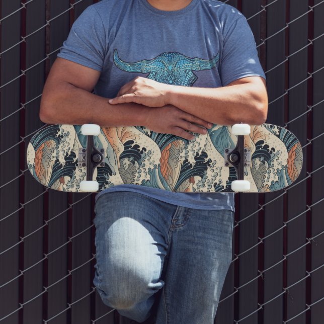 Skateboard Japanese Great Wave Pattern  (Extérieur 3)