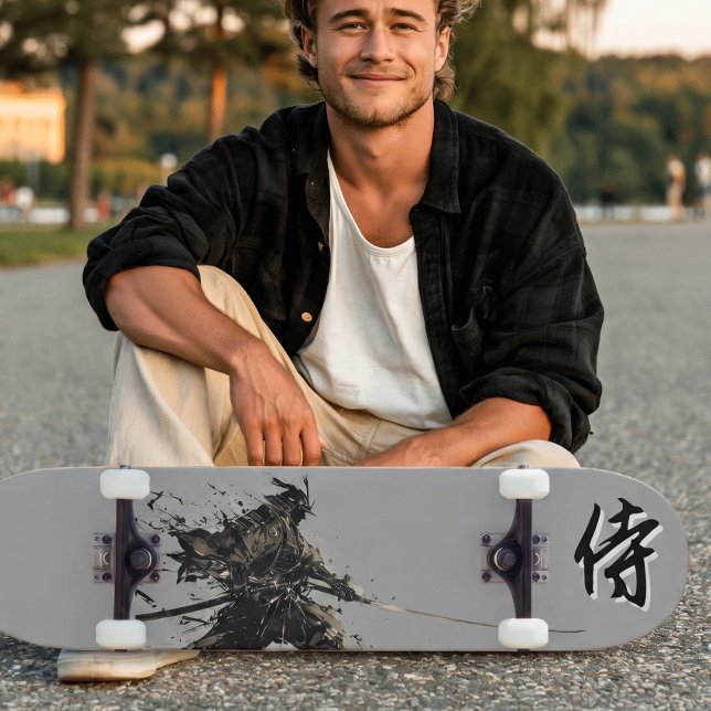 Skateboard Japanese Samurai Ink Wash Paint  (Trucks and wheels are customization options and are not included in the price.)
