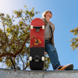 Skateboard Japanese Warrior Woman Dragon Fighter Sunset