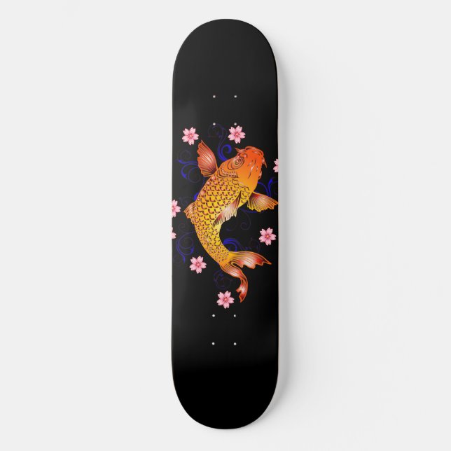 Skateboard Japonais Koi Poisson Cerisier Fleurs Pont (Recto)