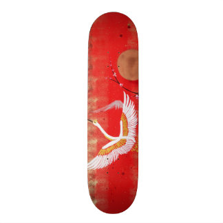 Skateboard Japonaise grue soleil Japon sakura rouge