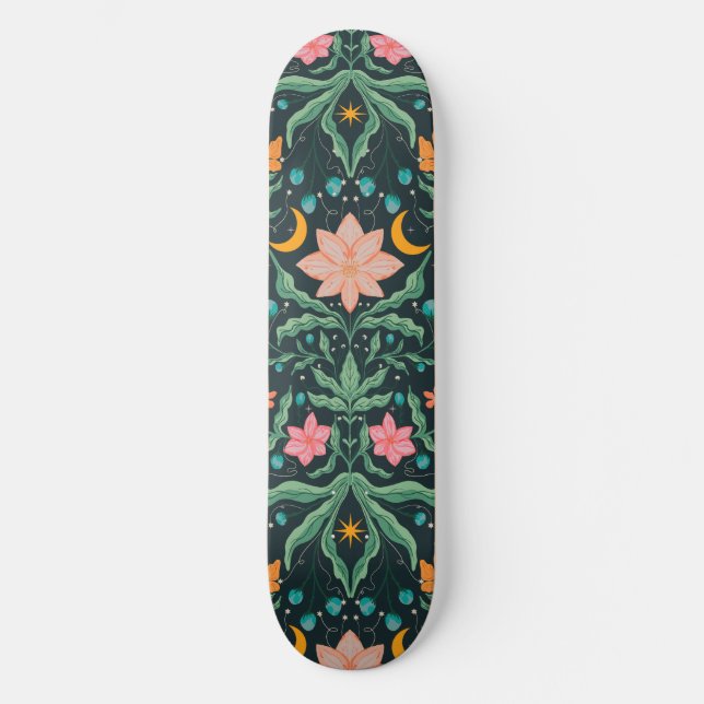 Skateboard Jardin de fleurs magiques dans la nuit étoilée (Recto)