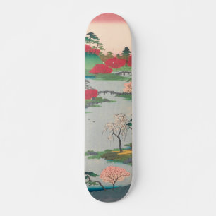 Skateboard Jardin du Temple de Printemps Vintage Ukiyo-e Art 