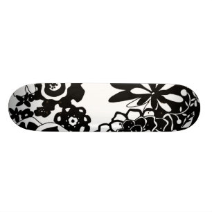 Skateboard Jardin floral noir et blanc Motif graphique
