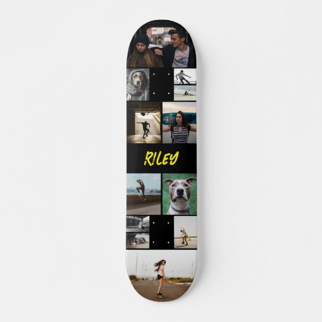 Skateboard Jaune Ajouter le nom Black Photo Collage Modèle (Devant)
