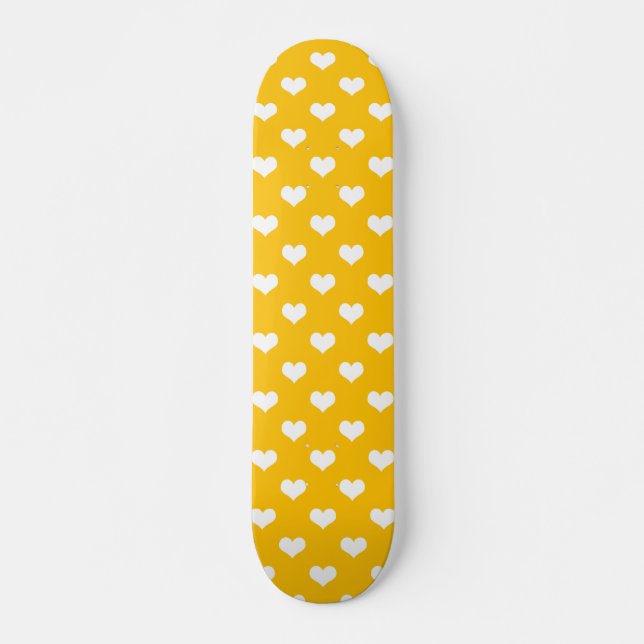 Skateboard Jaune Blanc Amour Coeur Design Motif (Devant)