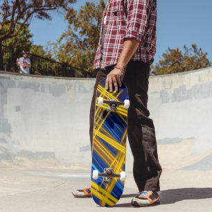 Skateboard Jaune Bleu Lumineux Mouvement Urbain Abstrait