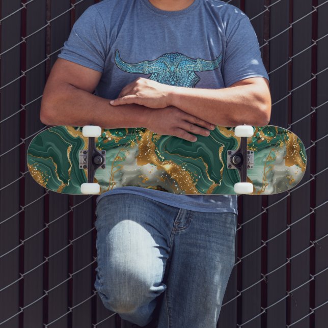 Skateboard Jaune vert et veines dorées. (Extérieur 3)