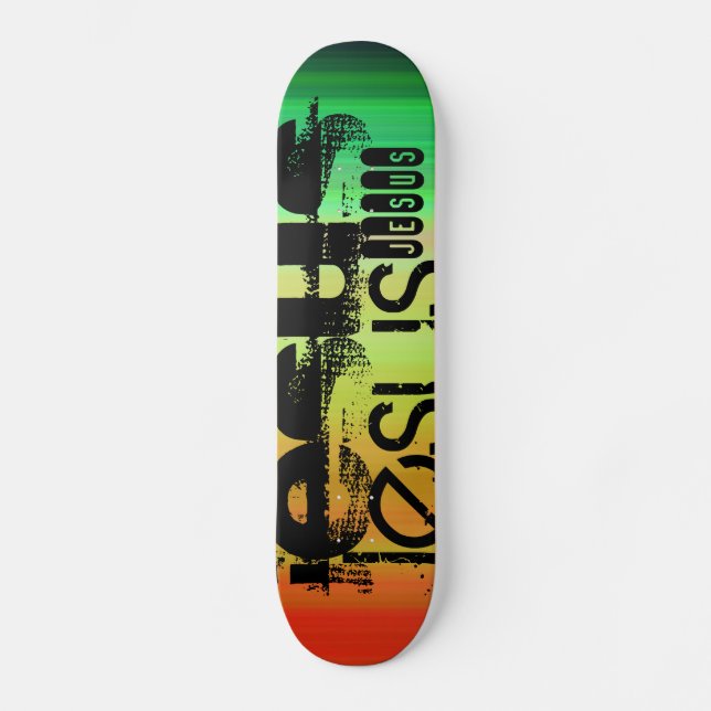 Skateboard Jésus ; Vert, orange et jaune vif (Recto)