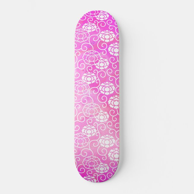 Skateboard Jeu 5 pivoines roses (Recto)