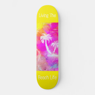 Skateboard Jeu de soleil rose Couleur Pop Palm Tree Beach Lif