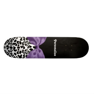 Skateboard Jeune Empreinte de léopard, Joli Ruban Violet, Nom
