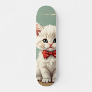 Skateboard Joli adorable chat blanc avec noeud papillon
