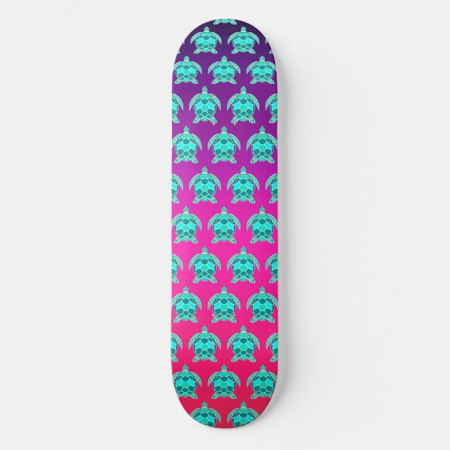 Skateboard Joli bleu vert turquoise turquoise tortues motif (Recto)