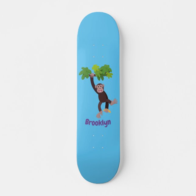 Skateboard Joli chimpanzé dans la jungle suspendu dessin anim (Devant)