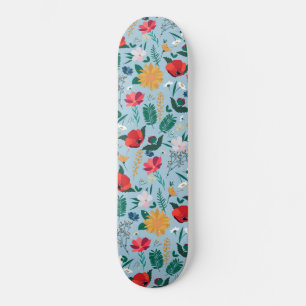 Skateboard Joli coloré Fleur Fleur Fluide Design bleu clair