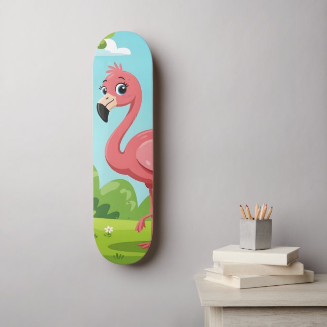 Skateboard Joli flamant rose vif dans le jardin (Art mural)