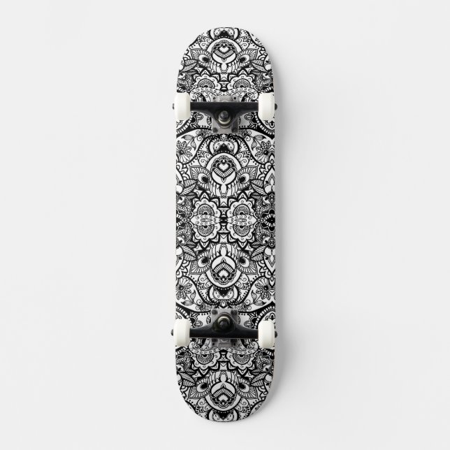 Skateboard Joli floral paisley noir blanc (Recto)