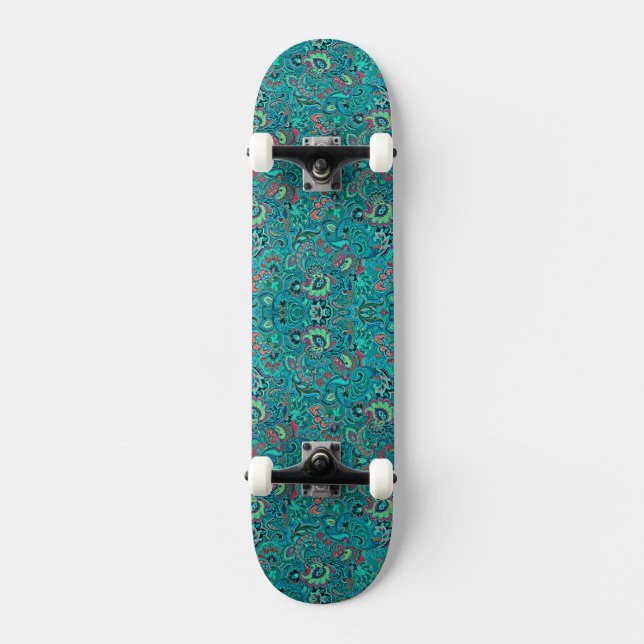 Skateboard Joli floral turquoise vintage (Recto)