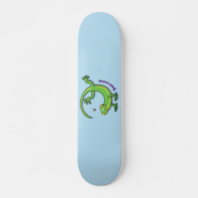 Skateboard Joli gecko vert salutations avec dessin animé (Devant)