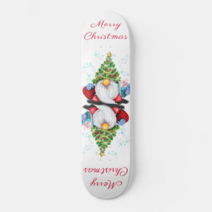 Skateboard Joli Gnome avec chapeau d'arbre de Noël et cadeau 