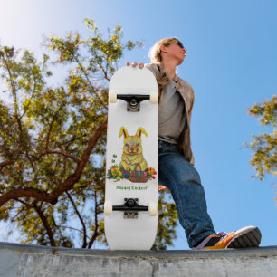 Skateboard Joli lapin de Pâques avec oeufs et fleurs