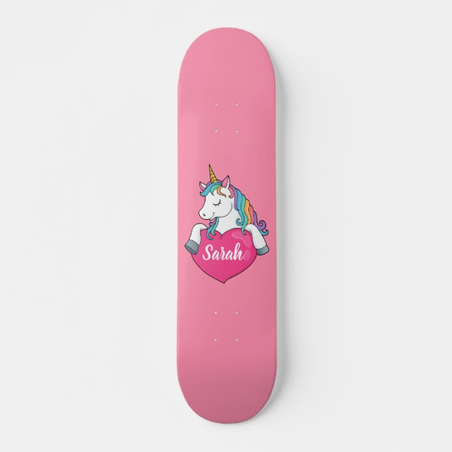 Skateboard Joli Licorne Nom Personnalisé (Devant)