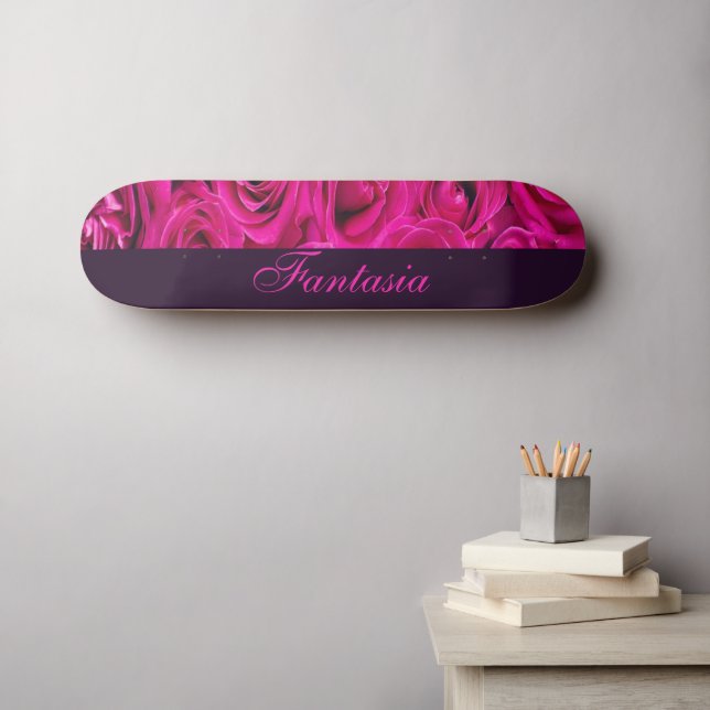Skateboard Joli monogramme rose roses (Art mural (Horz))