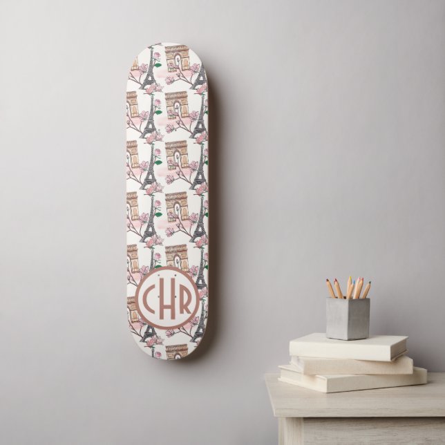 Skateboard Joli Monogramme Thème Français | Les monuments de  (Art mural)