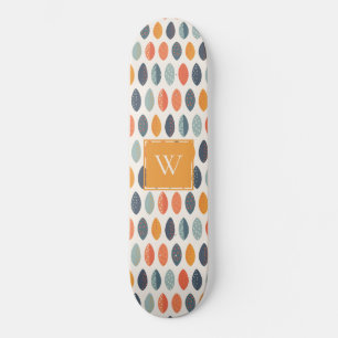 Skateboard Joli Motif de Monogramme Botanique Bleu Bleu Orang