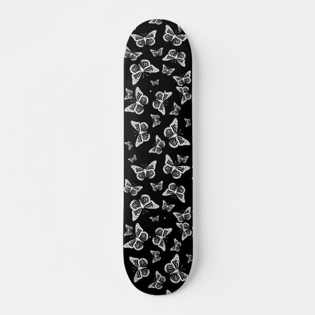 Skateboard Joli Papillons noirs et blancs Motif Motif (Devant)